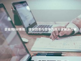 企业用ERP系统：提升效率与竞争力的关键解决方案