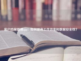 客户档案管理app：如何提高工作效率和数据安全性？
