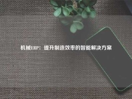 机械ERP：提升制造效率的智能解决方案